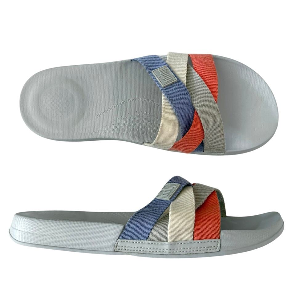 FitFlop iQushion Slides Size EU 42 US 10 Gray Cream Coral Lavender Sandal